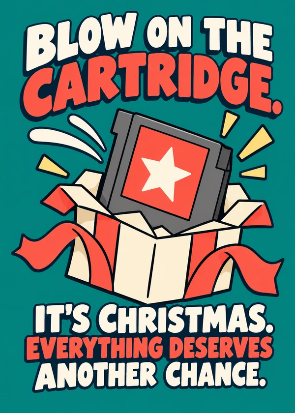 The Christmas Cartridge Revival - gaming Christmas card by Gamerly