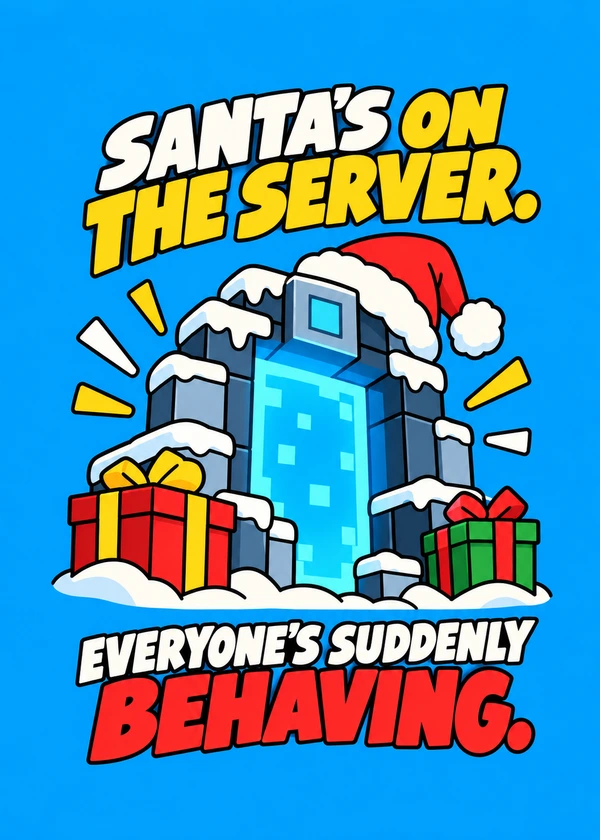 Santa Is on the Server - gaming Christmas card by Gamerly