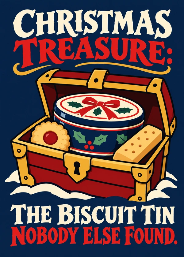 The Hidden Christmas Biscuit Tin - gaming Christmas card by Gamerly