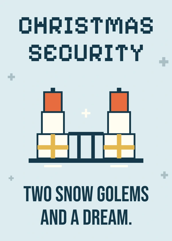 Snow Golem Security - gaming Christmas card by Gamerly