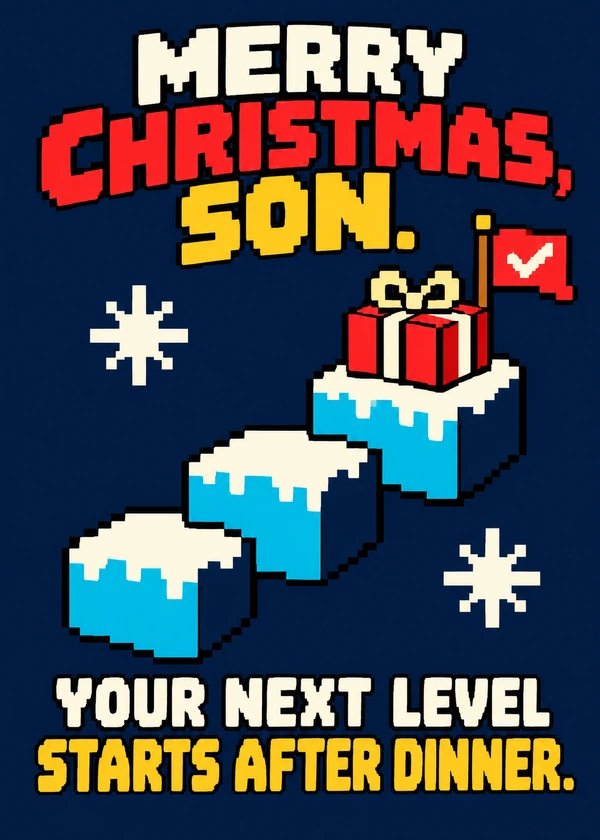 Next Level After Dinner Christmas Card for Son - gaming Christmas card by Gamerly