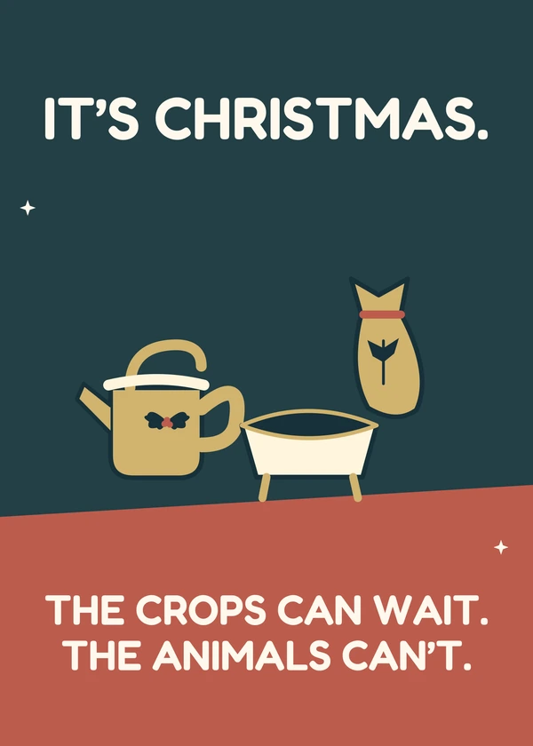 Winter Farm Priorities - gaming Christmas card by Gamerly