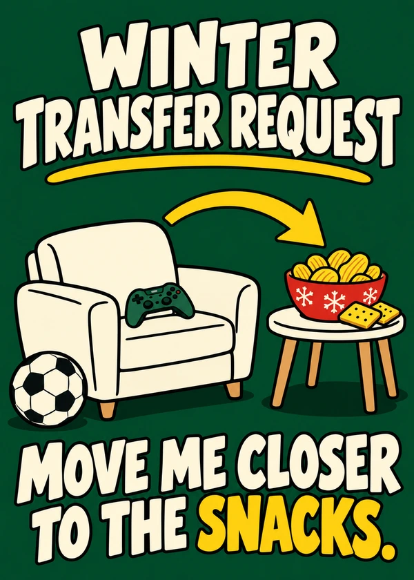 Winter Transfer Window - gaming Christmas card by Gamerly