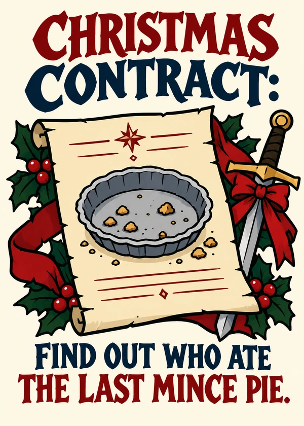 The Last Mince Pie Contract - gaming Christmas card by Gamerly