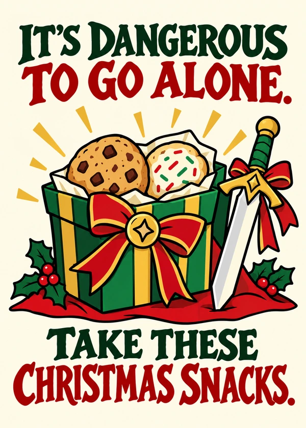 Take These Christmas Snacks - gaming Christmas card by Gamerly