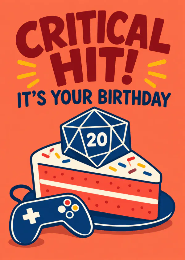 Critical Hit! - gaming birthday card by Gamerly