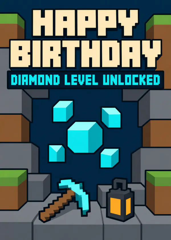 Diamond Level Unlocked - gaming birthday card by Gamerly