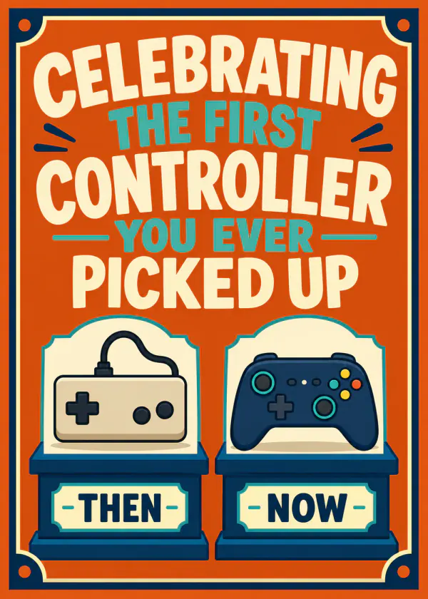 The First Controller - gaming birthday card by Gamerly