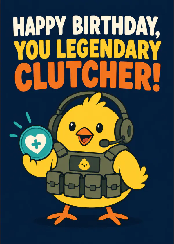 Legendary Clutcher - gaming birthday card by Gamerly