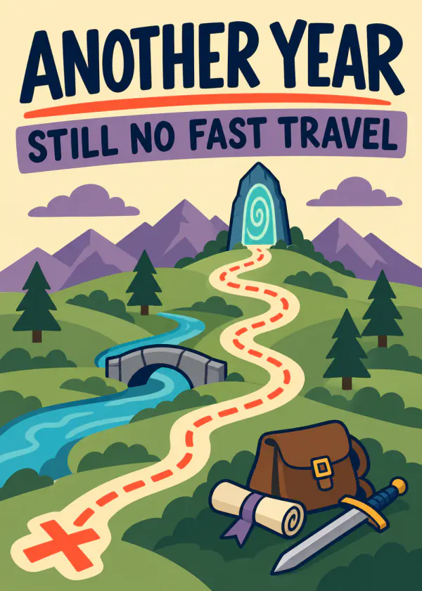 Still No Fast Travel - gaming birthday card by Gamerly