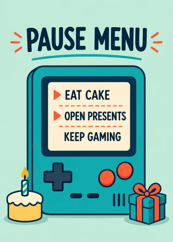 Pause Menu Birthday - gaming birthday card by Gamerly