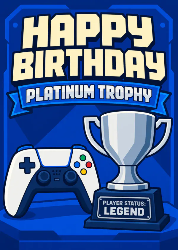 Platinum Trophy - gaming birthday card by Gamerly