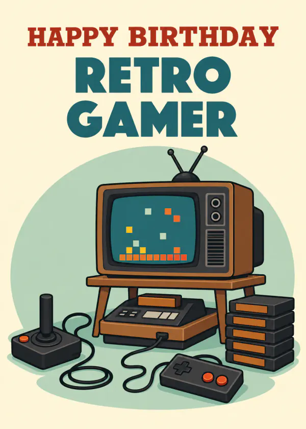 Retro Gamer - gaming birthday card by Gamerly