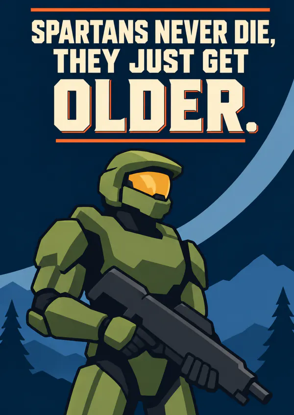 Spartans get older - gaming birthday card by Gamerly