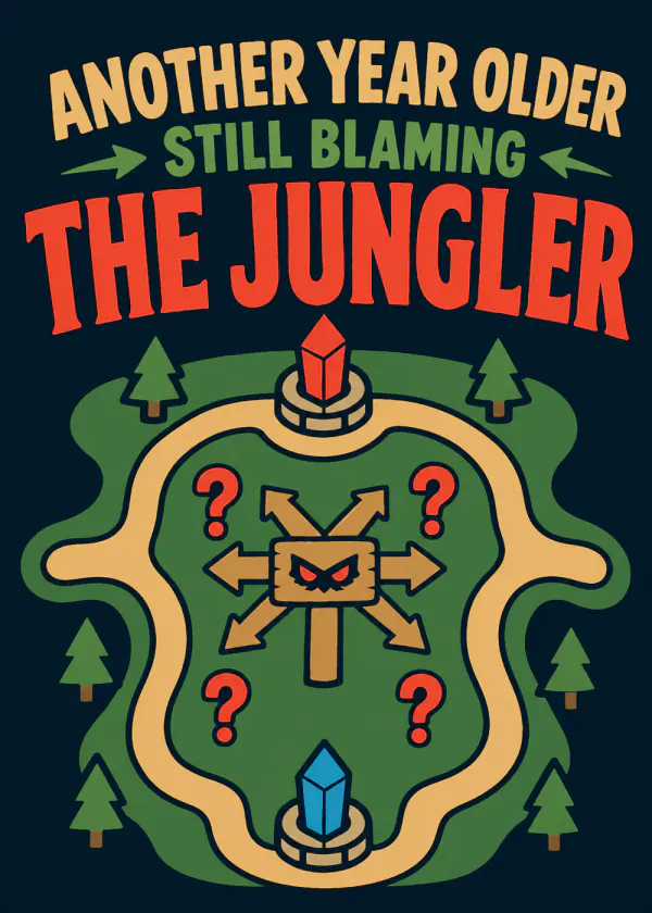 Still Blaming the Jungler - gaming birthday card by Gamerly