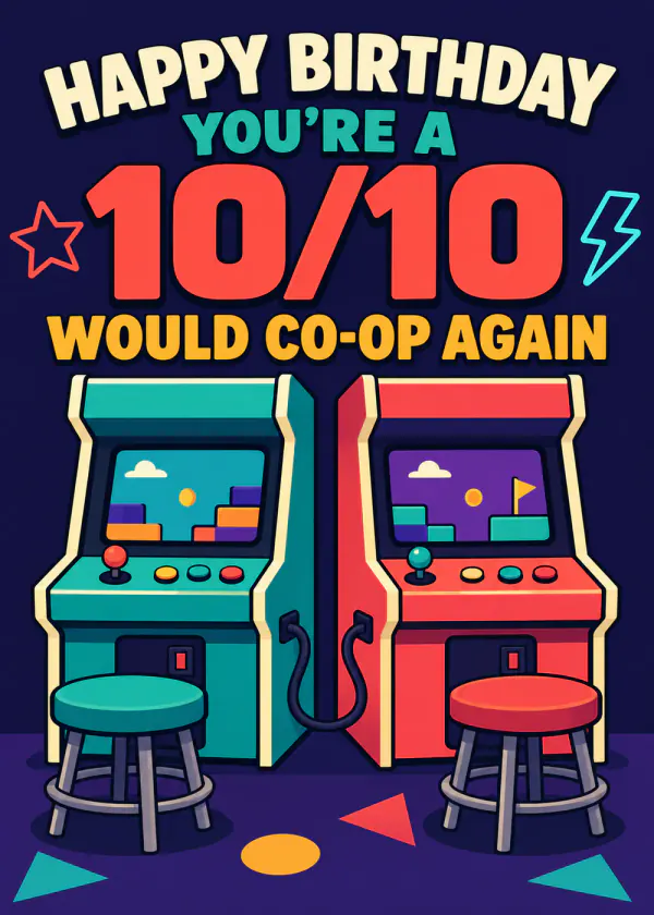 10/10 Co-op — gaming birthday card by Gamerly