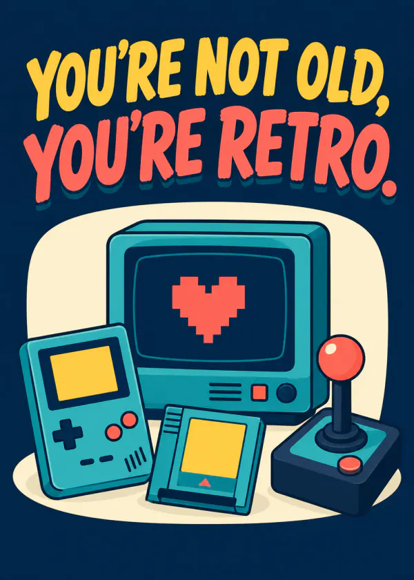 You’re not old, you’re retro - gaming birthday card by Gamerly